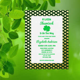 Invitación Con Relieve Metalizado Little Shamrock St Patrick's Day Baby Shower
