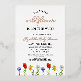Invitación Con Relieve Metalizado Little Wildflower Baby Shower
