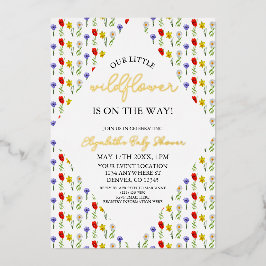 Invitación Con Relieve Metalizado Little Wildflower Baby Shower