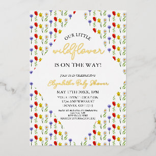 Invitación Con Relieve Metalizado Little Wildflower Baby Shower