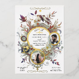 Invitación Con Relieve Metalizado Llamada Romántica Caligrafía Monograma Foto Boda