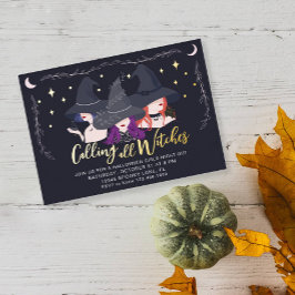 Invitación Con Relieve Metalizado Llamando a todos los Chicas de las brujas Fiesta d