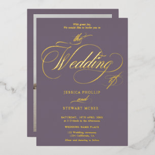 Invitación Con Relieve Metalizado Llamativa boda de caligrafía fotográfica de color 