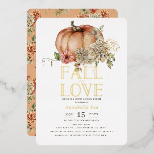 Invitación Con Relieve Metalizado Lluvia de Amor Floral Naranja Calabaza Despedida d