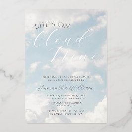 Invitación Con Relieve Metalizado Lluvia de Amor Nube Azul Celeste Moderno Bridal Sh