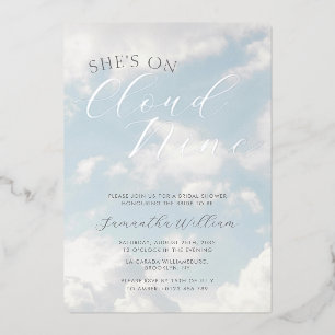 Invitación Con Relieve Metalizado Lluvia de Amor Nube Azul Celeste Moderno Bridal Sh