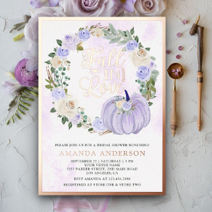 Invitación Con Relieve Metalizado Lluvia de Amor Rosas Lavanda Calabaza Baby Shower 