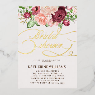 Invitación Con Relieve Metalizado lluvia de boda con caligrafía floral