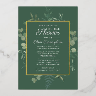 Invitación Con Relieve Metalizado Lluvia de Boda de Eucalipto Suculento