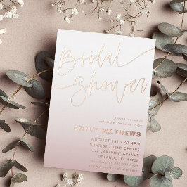 Invitación Con Relieve Metalizado Lluvia de Boda Elegante Caligrafía Rosa Dorado
