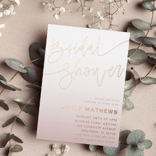 Invitación Con Relieve Metalizado Lluvia de Boda Elegante Caligrafía Rosa Dorado