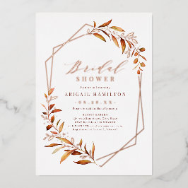 Invitación Con Relieve Metalizado Lluvia de Boda Geométrica Rústica de Vegetación de