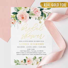 Invitación Con Relieve Metalizado Lluvia de Boda Rústica Rosa Dorado Floral