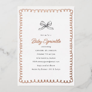 Invitación Con Relieve Metalizado Lluvia de dulces minimalista y caprichosa para beb