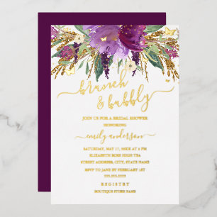 Invitación Con Relieve Metalizado Lluvia de flores de oro púrpura, Amethyst Bridal S