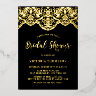 Invitación Con Relieve Metalizado Lluvia de Regalos de Boda Floral Elegante de Encaj