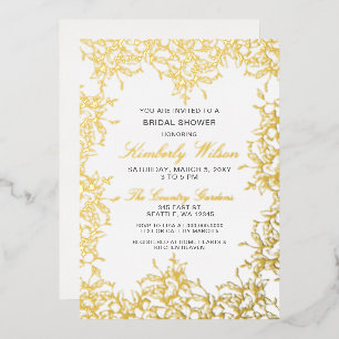 Invitación Con Relieve Metalizado Lluvia de Regalos Nupcial Floral Vintage