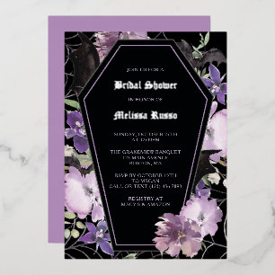 Invitación Con Relieve Metalizado Lluvia de regalos nupcial gótica de flor morada ne