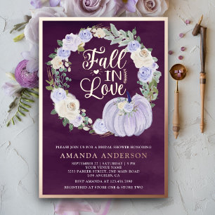 Invitación Con Relieve Metalizado Lluvia de regalos nupciales de lavanda, calabaza y