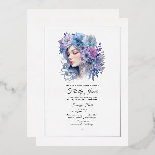 Invitación Con Relieve Metalizado Lluvia de regalos nupciales floral plateada, azul