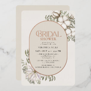 Invitación Con Relieve Metalizado Lluvia Floral Oval de Invierno para Despedida de S