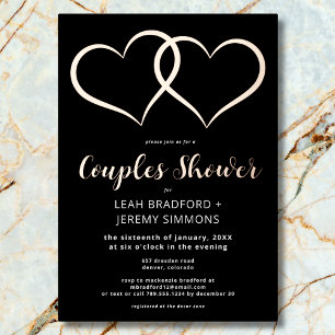 Invitación Con Relieve Metalizado Lluvia Minimal de Dos Corazones Negro Blanco para