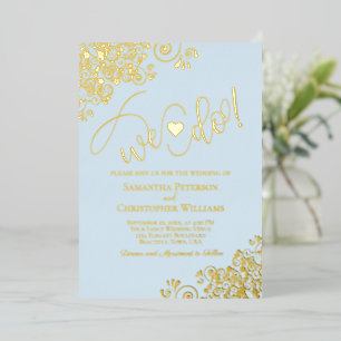 Invitación Con Relieve Metalizado ¡Lo Hacemos! Boda moderno suave en polvo azul y or