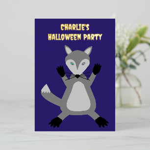 Invitación Con Relieve Metalizado Lobo de Halloween lindo y espeluznante personaliza