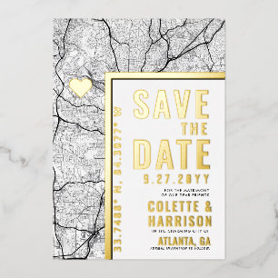 Invitación Con Relieve Metalizado Localizador de Amor de Atlanta   Boda - Ahorra la 