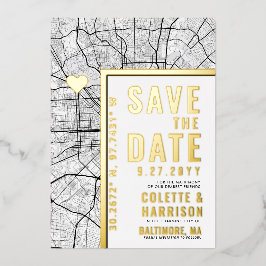 Invitación Con Relieve Metalizado Localizador de amor de Baltimore | Boda Guardar la