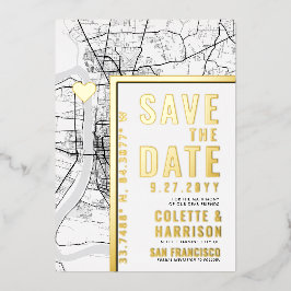 Invitación Con Relieve Metalizado Localizador de amor de Baton Rouge | Boda Guardar 