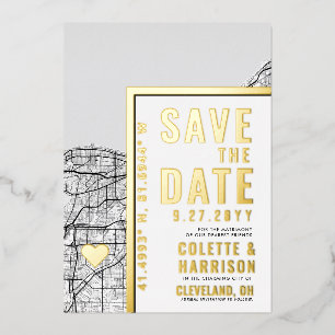 Invitación Con Relieve Metalizado Localizador de Amor de Cleveland Ahorra la Fecha