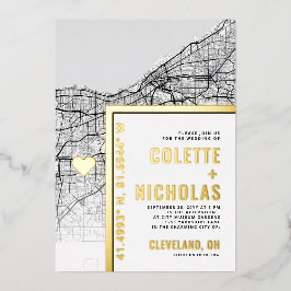 Invitación Con Relieve Metalizado Localizador de amor de Cleveland | Boda temático d