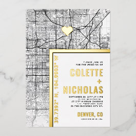 Invitación Con Relieve Metalizado Localizador de amor de Denver | Boda temático de l