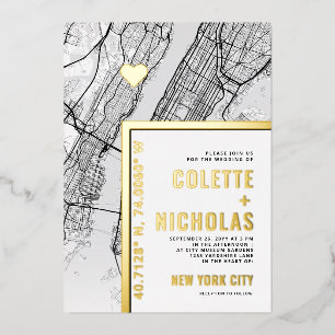 Invitación Con Relieve Metalizado Localizador de Amor de la Ciudad de Nueva York B