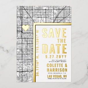 Invitación Con Relieve Metalizado Localizador de Amor de Las Vegas   Ahorra la Fecha