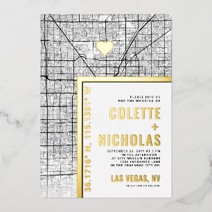 Invitación Con Relieve Metalizado Localizador de Amor de Las Vegas   Boda con tema d