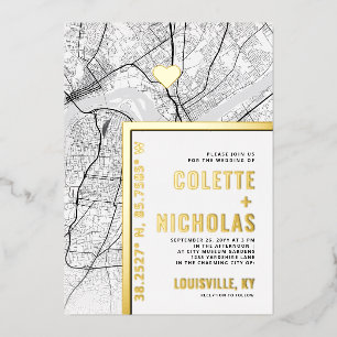Invitación Con Relieve Metalizado Localizador de Amor de Louisville   Boda con tema 
