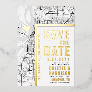 Invitación Con Relieve Metalizado Localizador de Amor de Memphis Ahorra la Fecha d