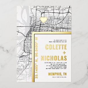 Invitación Con Relieve Metalizado Localizador de Amor de Memphis Boda con tema de