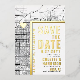 Invitación Con Relieve Metalizado Localizador de amor de Mesa | Boda Guardar la fech