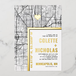 Invitación Con Relieve Metalizado Localizador de amor de Minneapolis | Boda temático