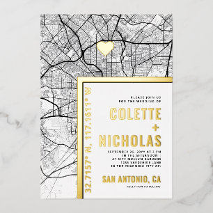 Invitación Con Relieve Metalizado Localizador de Amor de San Antonio   Boda con tema