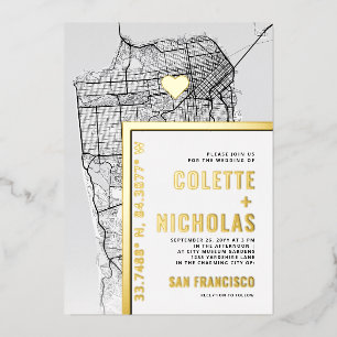 Invitación Con Relieve Metalizado Localizador de Amor de San Francisco   Boda con te