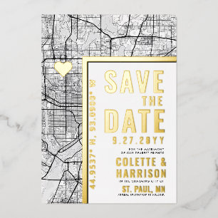 Invitación Con Relieve Metalizado Localizador de Amor de St. Paul Ahorra la Fecha