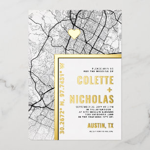 Invitación Con Relieve Metalizado Localizador de Amor en Austin, Texas Boda con te