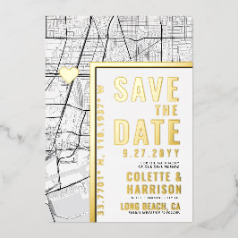 Invitación Con Relieve Metalizado Localizador de Amor en Long Beach | Ahorra la Fech