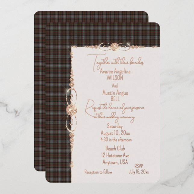 Invitación Con Relieve Metalizado Lochaber Tartan Plaid (Anverso/Reverso)