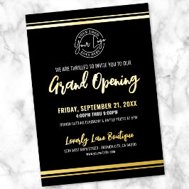 Invitación Con Relieve Metalizado Logo Business Grand Opening
