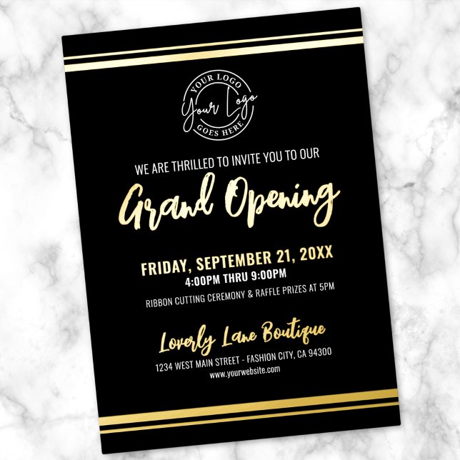 Invitación Con Relieve Metalizado Logo Business Grand Opening (Logo Business Grand Opening Foil Invitation)